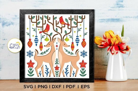 3D Christmas Deer Shadow Box SVG for Festive Branding