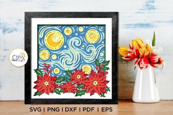 3D Stary Night Poinsettia Shadow Box SVG Review