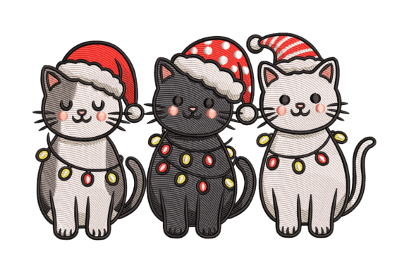 Christmas Cat Trio: A Festive Graphic Design Asset for Seasonal Projects