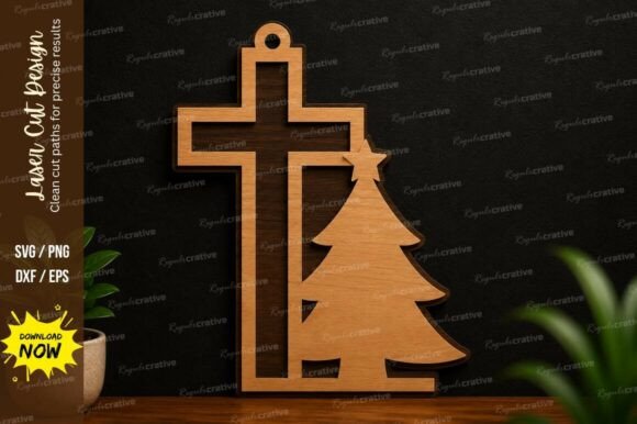 Cross Christmas Tree Laser Cut SVG for Wall Decor Projects
