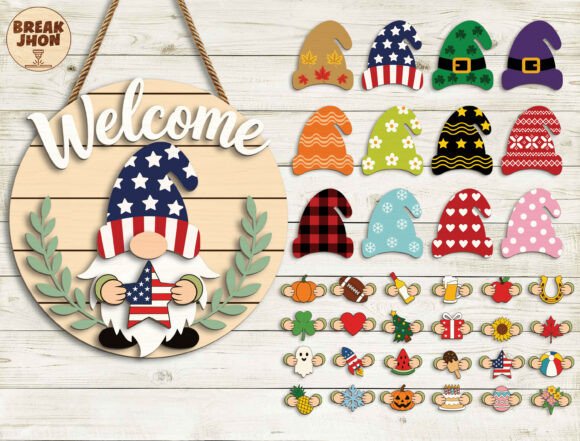 Interchangeable Welcome Gnome SVG Bundle for Home Decor Projects