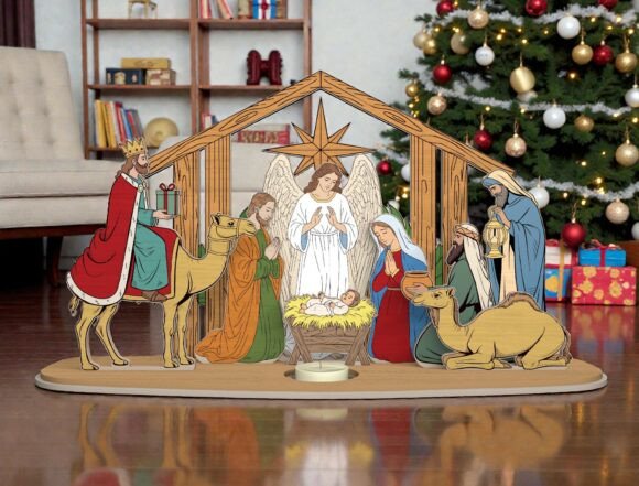 Nativity Scene Tea Light Holder SVG: A Festive Design Asset for Local Business Branding