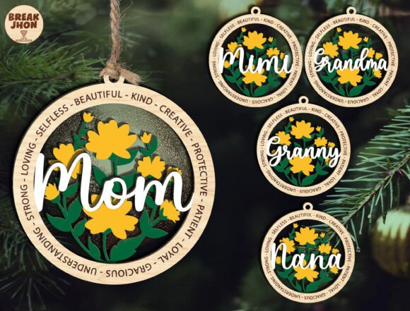 Personalized Mom Ornament Laser Cut SVG for Mother’s Day Content