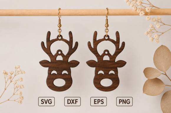 Reindeer Dangle Earrings Laser Cut File for Winter Amp Designs