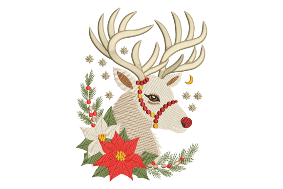 Reindeer Head with Poinsettia for Christmas Crafts