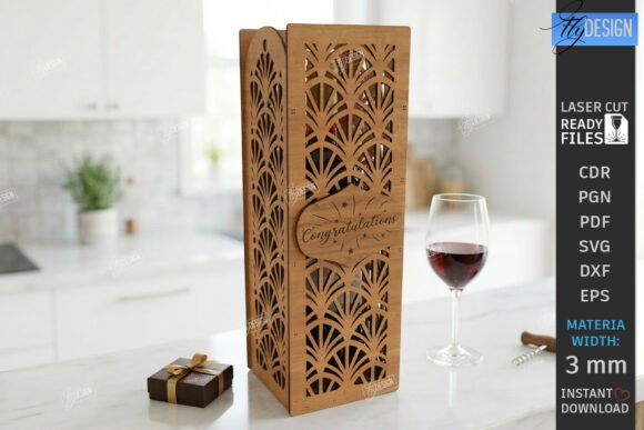Wine Bottle Gift Box Laser Cut Wine Box: A Polished Design Asset for Content Creators